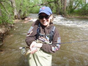 Lisa's first fish on a fly rod