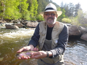 Peter with his first trout ever on the fly rod
